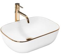 Rea Lavabo da Appoggio BELINDA GOLD EDGE Lavabo Bagno 465 x 330 x 135 mm Ceramica (Bianco/Oro)