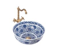 Rea Bella lavabo 41.5x41.5 cm rotonda da appoggio bianco-blu REA-U7503