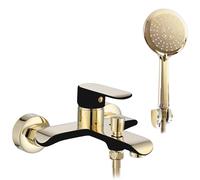 Rea BLOOM BLACK GOLD RUBINETTO VASCA Miscelatore Vasca con Doccia in Ottone per Bagno Caldo e Freddo Regolabile (Nero Opaco/Oro)