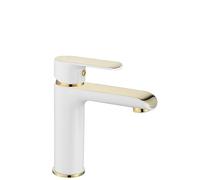 Rea BLOOM RUBINETTO PER LAVABO IN ORO BIANCO Miscelatore da bagno in ottone Rubinetto monocomando caldo e freddo regolabile (Bianco/Oro)