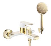 Rea Bloom Rubinetto Vasca Oro Bianco Miscelatore Vasca Con Doccia In Ottone Per Bagno Caldo E Freddo Regolabile (Oro/Bianco) 18,5x18,5x10,5cm