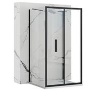 Rea Box Doccia A Parete Rapid Fold 80x80 Cabina Doccia senza piatto doccia Vetro di sicurezza temperato Transparent 4mm, 6mm (Nero opaco) porta: 80 parete: 80 cm