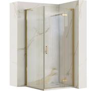 Rea - Box Doccia Hugo 80X80 Gold Brush Cabina Doccia Senza Piatto Doccia Vetro Di Sicurezza Temperato Transparentne 6mm (D'Oro) Porta: 80 Parete: 80 cm