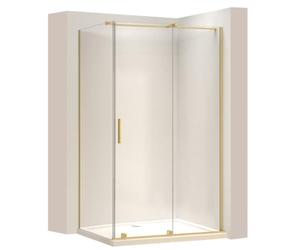 Rea - Cabina Doccia Montana, Oro Spazzolato 140X90, D'Angolo Senza Piatto Doccia, Vetro Di Sicurezza Temperato Trasparente 6mm, Scorrevole, 140 X 90 X 200,5 cm