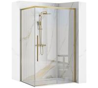 Rea - Cabina Doccia Solar, Oro Spazzolato 80X100, D'Angolo Senza Piatto Doccia, Vetro Di Sicurezza Temperato Trasparente 6mm, Scorrevole, 98,5 X 79 X 195 cm