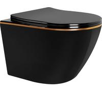 Rea Carlo Mini vaso wc con copriwater a discesa lenta sospeso senza brida nero-oro lucida REA-C8800
