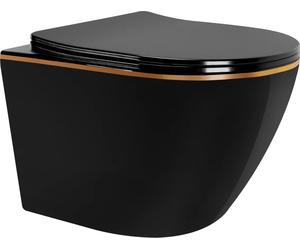 Rea Carlo Mini vaso wc con copriwater a discesa lenta sospeso senza brida nero-oro lucida REA-C8800