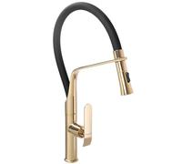 Rea - Castor Gold Rubinetto Cucina Miscelatore Lavello Cucina In Ottone Miscelatore Monocomando Caldo E Freddo Regolabile Girevole A 360° (Nero Opaco/Oro Chiaro) 24x4,5x48,5cm