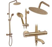Rea - Colonna Doccia Con Termostato Lungo Gold Brush Sistema Doccia In Ottone Per Bagno (Oro) 45x26,5x117cm