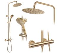 Rea Colonna doccia con termostato VINCENT Gold Brush Ottone Sistema Doccia per Bagno (Oro)