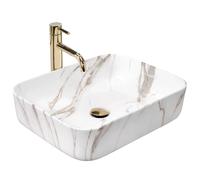 Rea Lavabo da Appoggio Demi Aiax lucido Lavandino bagno, 550 x 395 x 130 mm, ceramica (bianco, imitazione marmo)