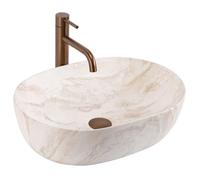 Rea - Lavabo Da Appoggio, Amelia Kallisto 48, Ovale Beige, Pietra Artificiale