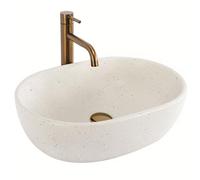 Rea - Lavabo Da Appoggio Amelia Sandy In Ceramica,Pietra Artificiale, Ovale 48X34,5X13,5cm