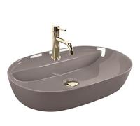 Rea - Lavabo Da Appoggio Aura 61 Shiny In Ceramica,Beige, Ovale 61X41X13cm