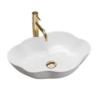 Rea Lavabo da Appoggio BIANCO PERLA Lavandino bagno 515 x 375 x 135 mm Ceramica (Bianco)