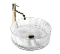 Rea - Lavabo Da Appoggio Ingrid 36 Vetro Temperato, Trasparente, Rotondo 36X36X12cm