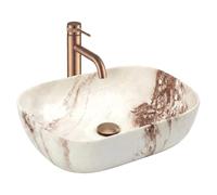 Rea - Lavabo Da Appoggio Rettangolare Belinda Marrone Matt, Pietra Artificiale, Ceramica Sanitaria, 46,5X33X13,5Cm