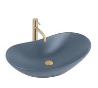 Rea - Lavabo Da Appoggio Royal In Ceramica,Blu, Ovale 61,5X35,5X15,5cm