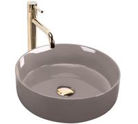 Rea - Lavabo Da Appoggio Sami Shiny In Ceramica,Beige, Rotondo 36X36X11,5cm