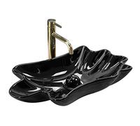 Rea Lavabo da Appoggio Sea Infinity Nero + Scarico Click-Clack Lavandino bagno 620 x 330 x 115 mm Ceramica (Nero)