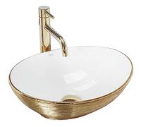 Rea Sofia lavabo 41x34.5 cm ovale da appoggio bianco-oro REA-U3697