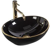 Rea Lavabo da Appoggio Sofia Nero Bordo Oro Lavandino bagno 410 x 345 x 150 mm Ceramica (Oro/Nero)