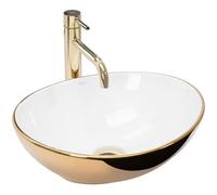 Rea Sofia lavabo 40.9x34.5 cm ovale da appoggio bianco-oro REA-U0456