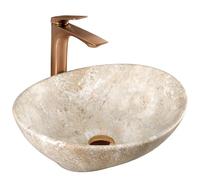 Rea - Lavabo Da Appoggio Sofia Savana Matt In Ceramica,Beige, Ovale 41X34,5X15cm