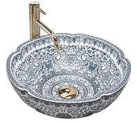 Rea Lavabo da Appoggio Vivien Lavandino bagno 425 x 425 x 150 mm Ceramica (Bianco/Blu)