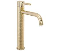 Rea Lungo Art Gold Rubinetto Lavabo Alto Miscelatore Da Bagno In Ottone Monocomando Rubinetto Lavamani Regolabile Caldo E Freddo (Oro) 18x5x28cm
