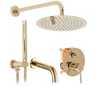 Rea LUNGO GOLD + BOX VASCA INCASSO Set Doccia Sistema Doccia in Ottone per Bagno (Oro)