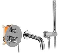 Rea Lungo Rubinetto Vasca da Incasso Cromo + Miscelatore Vasca Box con Doccetta in Ottone per Bagno Caldo e Freddo Orientabile (Cromo)