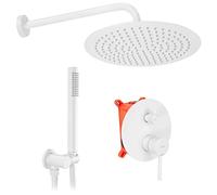 Rea LUNGO WHITE Set Doccia INCASSO + BOX Sistema Doccia in Ottone per Bagno (Bianco)