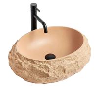 Rea - Lavabo Da Appoggio Mika Light Terracotta Artificial Stone (Pietra Composita), Beige, Ovale 50X38X15cm