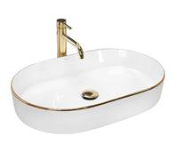 Rea Nadia lavabo 61x38.5 cm ovale da appoggio bianco-oro REA-U1063