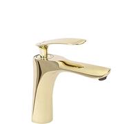 Rea - Orbit Gold Rubinetto Lavabo Basso Miscelatore Da Bagno In Ottone Miscelatore Monocomando Caldo E Freddo Regolabile (Oro) 16x4,5x17cm