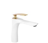 Rea ORBIT RUBINETTO PER LAVABO BASSO IN ORO BIANCO Miscelatore da bagno in ottone Miscelatore monocomando per acqua calda e fredda regolabile (Bianco/Oro)