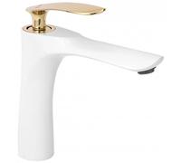 Rea ORBIT RUBINETTO PER LAVABO BASSO IN ORO BIANCO Miscelatore da bagno in ottone Miscelatore monocomando per acqua calda e fredda regolabile (Bianco/Oro)