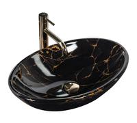 Rea Sanitär Lavabo da appoggio Pamela Marmo nero lucido 530x330x150 mm Ceramica (imitazione pietra)