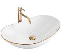 Rea Royal lavabo 62x36 cm ovale da appoggio bianco-oro REA-U8570