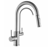 Rea Rubinetto cucina Eco Fresh BRUSH NICKEL Miscelatore Lavello Cucina in Ottone Calda e Fredda Regolabile Monocomando (Acciaio spazzolato)