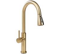 Rea RUBINETTO CUCINA Nest Gold Brush Miscelatore Lavello Cucina in Ottone Calda e Fredda Regolabile Monocomando Girevole a 360° (Oro Spazzolato)