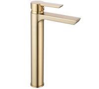Rea Rubinetto da lavabo Argus GOLD BRUSH High Miscelatore monocomando da bagno in ottone Rubinetto regolabile caldo e freddo (Oro)