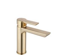 Rea Rubinetto da lavabo Argus GOLD BRUSH Low Miscelatore monocomando da bagno in ottone Rubinetto regolabile caldo e freddo (Oro)