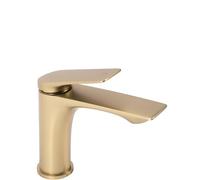Rea Rubinetto da lavabo AVALON brush gold Low Miscelatore monocomando da bagno in ottone Rubinetto regolabile caldo e freddo (Oro spazzolato)