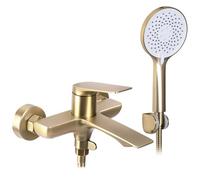 Rea Rubinetto da vasca AVALON Bursh Gold Miscelatore Vasca con Doccetta in Ottone per Bagno Caldo e Freddo regolabile (Oro spazzolato)