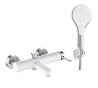 Rea Rubinetto da vasca Polo White Chrom Miscelatore Vasca con Doccetta in Ottone per Bagno Caldo e Freddo regolabile (Chrome)