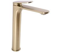 Rea Rubinetto per lavabo Marco Brush Rubinetto per bagno in ottone alto dorato Rubinetto monocomando per lavaggio a mano regolabile caldo e freddo (Oro spazzolato)