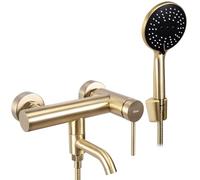 Rea Rubinetto Vasca da Bagno Clif Brush Gold Miscelatore Vasca con Doccetta in Ottone per Bagno Caldo e Freddo regolabile (Oro spazzolato)