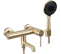 Rea Rubinetto Vasca da Bagno Foss Brush Gold Miscelatore Vasca con Doccetta in Ottone per Bagno Caldo e Freddo regolabile (Oro spazzolato)